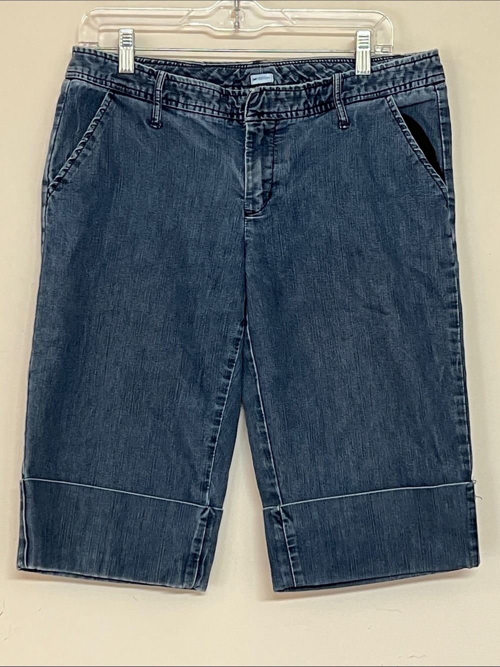 🌞 Gap Vintage 90s y2k Blue Denim Bermuda Shorts with a big cuff women size 12
